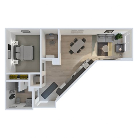 Floor plan for 1 bed, 1 bath, 702 sqft